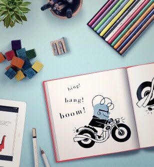 An illustrated Children's Book and coloring pencils