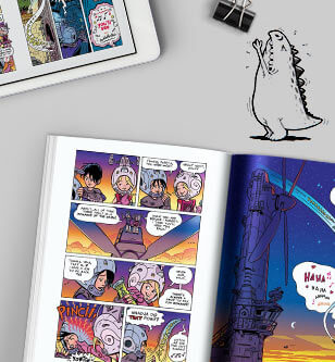 An example of a colorful graphic novel