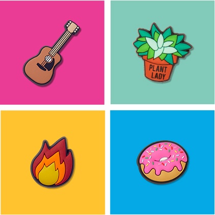 Guitar, Plant Lady, Flame, & Donut Jibbitz.