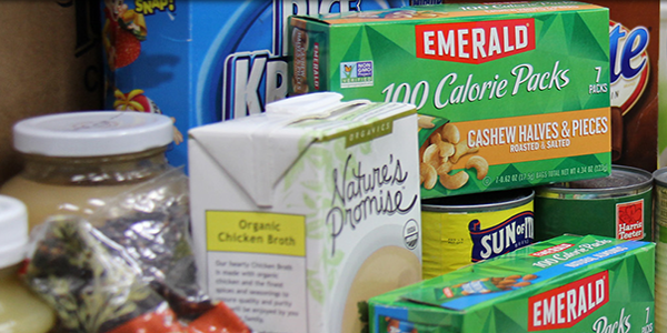 Nonperishable food items in SOME's pantry.